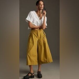 Anthropologie Yellow Wide Leg Pants with Elegant Pleats